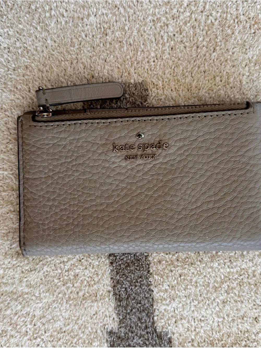 kate spade Pebbled Leather Zip Card Wallet in Taupe Gray